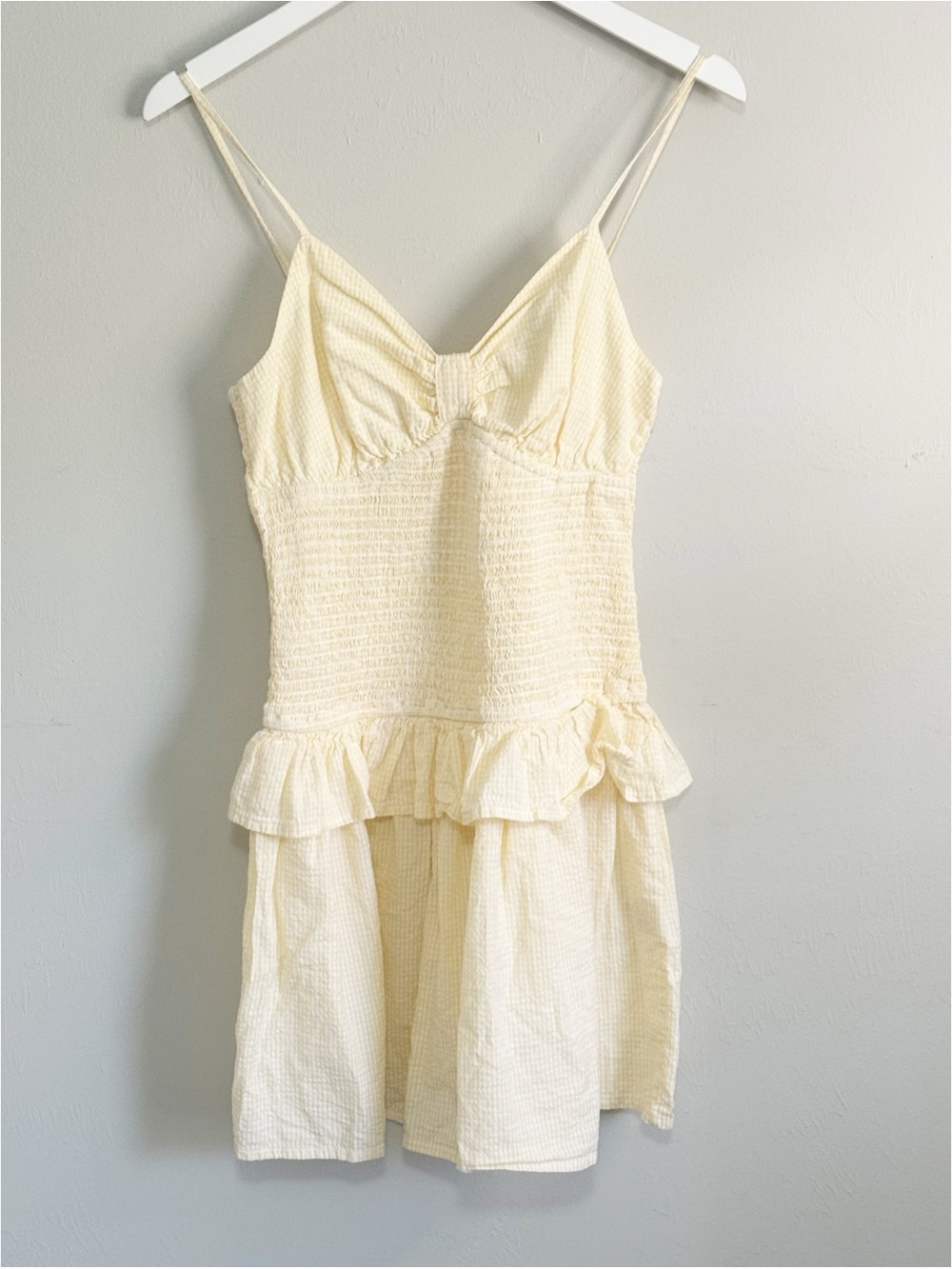 AND NOW THIS Women’s Yellow White Gingham Plaid Smocked Peplum Dress Size Med.